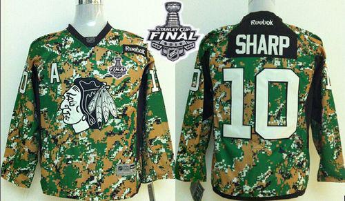 Youth Blackhawks #10 Patrick Sharp Camo Veterans Day Practice 2015 Stanley Cup Stitched NHL Jersey