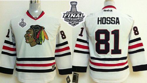 Youth Blackhawks #81 Marian Hossa White 2015 Stanley Cup Stitched NHL Jersey