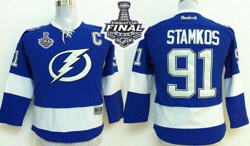 Youth Lightning #91 Steven Stamkos Royal Blue 2015 Stanley Cup Stitched NHL Jersey