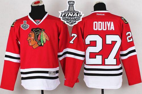 Youth Blackhawks #27 Johnny Oduya Red 2015 Stanley Cup Stitched NHL Jersey