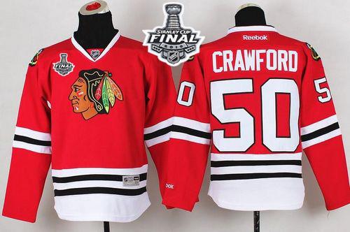 Youth Blackhawks #50 Corey Crawford Red 2015 Stanley Cup Stitched NHL Jersey