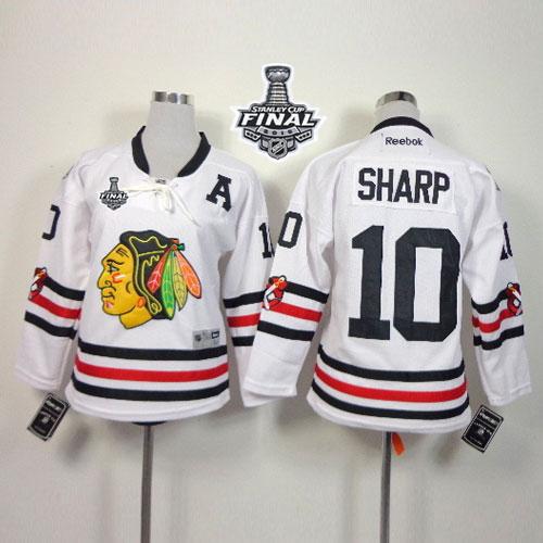 Youth Blackhawks #10 Patrick Sharp White 2015 Winter Classic Stanley Cup Stitched NHL Jersey