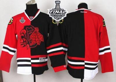 Blackhawks Blank Red Black Split Red Skull 2015 Stanley Cup Stitched NHL Jersey