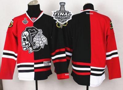 Blackhawks Blank Red Black Split White Skull 2015 Stanley Cup Stitched NHL Jersey