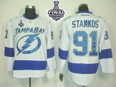 Lightning #91 Steven Stamkos White New Road 2015 Stanley Cup Stitched NHL Jersey