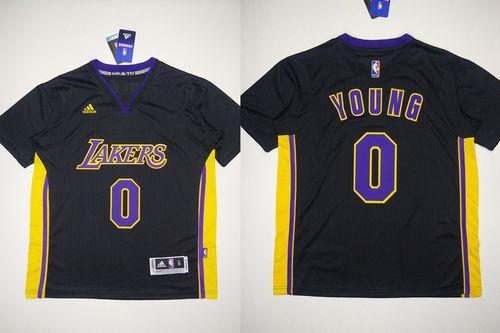 Revolution 30 Lakers #0 Nick Young Black(Purple NO.) Stitched NBA Jersey