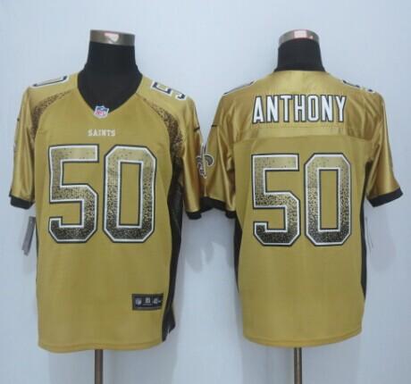 Nike Saints #50 Stephone Anthony Gold Men's Stitched NFL Elite Drift Fashion Jersey