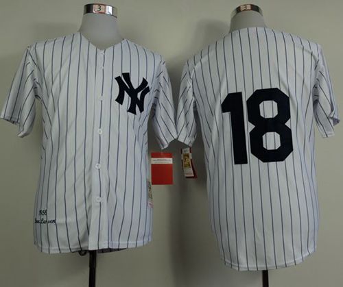 New York Yankees #18 Don Larsen White Mitchell and Ness 1956 Throwback Stitched Baseball Jersey