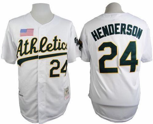 Mitchell And Ness 1990 Athletics #24 Rickey Henderson White Throwback Stitched Baseball Jersey