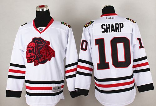 Blackhawks #10 Patrick Sharp White(Red Skull) Stitched NHL Jersey