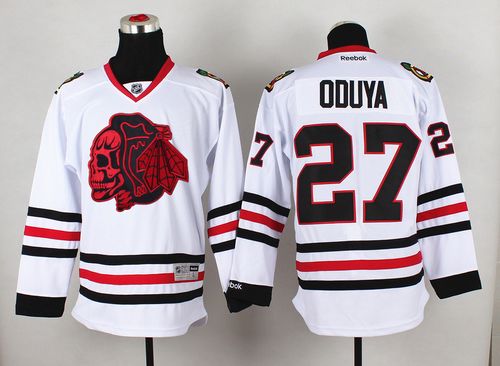 Blackhawks #27 Johnny Oduya White(Red Skull) Stitched NHL Jersey