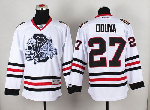 Blackhawks #27 Johnny Oduya White(White Skull) Stitched NHL Jersey