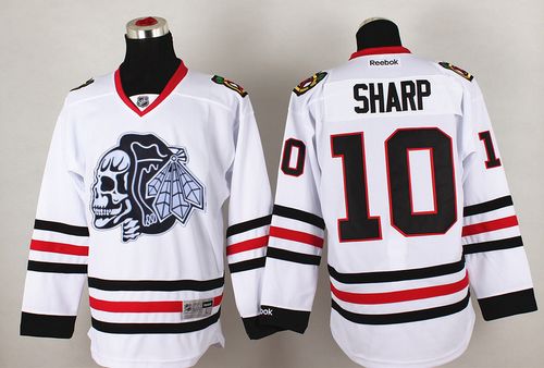 Blackhawks #10 Patrick Sharp White(White Skull) Stitched NHL Jersey