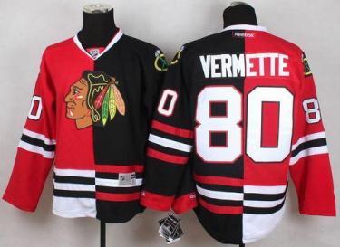 Blackhawks #80 Antoine Vermette Red Black Split Stitched NHL Jersey