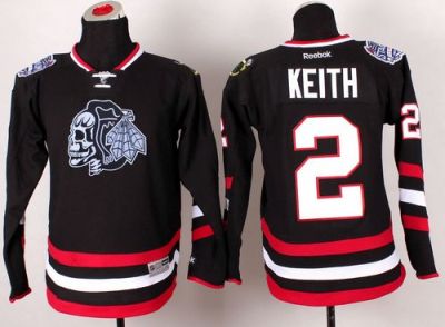 Youth Blackhawks #2 Duncan Keith Black(White Skull) 2014 Stadium Series Stitched NHL Jersey