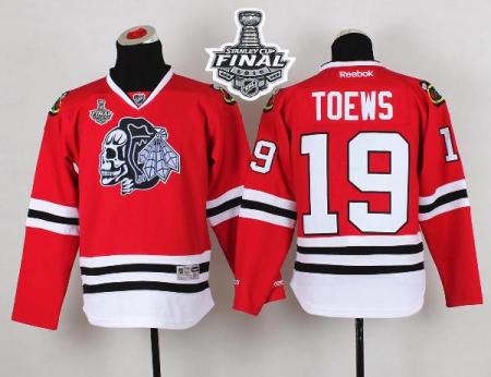 Youth Blackhawks #19 Jonathan Toews Red(White Skull) 2015 Stanley Cup Stitched NHL Jersey