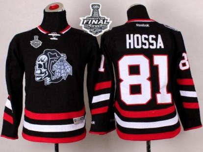 Youth Blackhawks #81 Marian Hossa Black(White Skull) 2014 Stadium Series 2015 Stanley Cup Stitched NHL Jersey