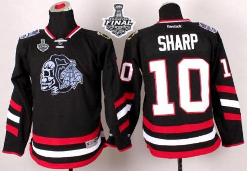 Youth Blackhawks #10 Patrick Sharp Black(White Skull) 2014 Stadium Series 2015 Stanley Cup Stitched NHL Jersey