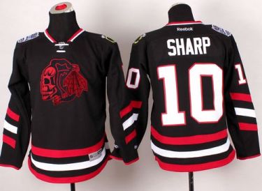 Youth Blackhawks #10 Patrick Sharp Black(Red Skull) 2014 Stadium Series Stitched NHL Jersey