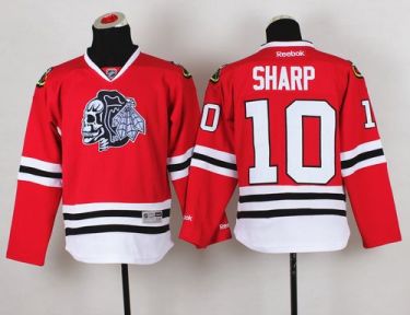 Youth Blackhawks #10 Patrick Sharp Red(White Skull) Stitched NHL Jersey