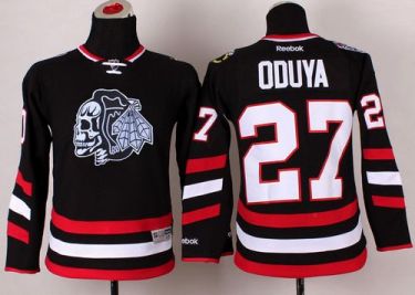 Youth Blackhawks #27 Johnny Oduya Black(White Skull) 2014 Stadium Series Stitched NHL Jersey