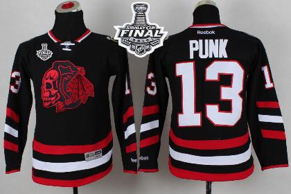 Youth Blackhawks #13 Punk Black(Red Skull) 2014 Stadium Series 2015 Stanley Cup Stitched NHL Jersey