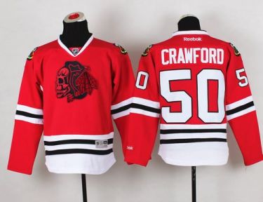 Youth Blackhawks #50 Corey Crawford Red(Red Skull) Stitched NHL Jersey