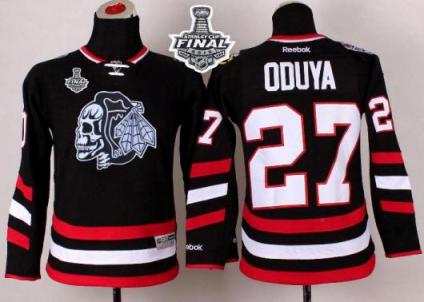 Youth Blackhawks #27 Johnny Oduya Black(White Skull) 2014 Stadium Series 2015 Stanley Cup Stitched NHL Jersey