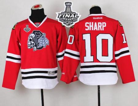 Youth Blackhawks #10 Patrick Sharp Red(White Skull) 2015 Stanley Cup Stitched NHL Jersey