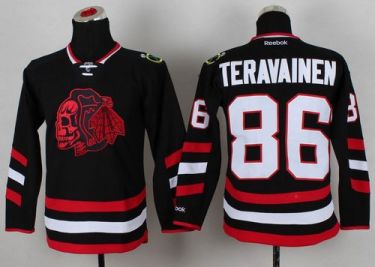 Youth Blackhawks #86 Teuvo Teravainen Black(Red Skull) 2014 Stadium Series Stitched NHL Jersey