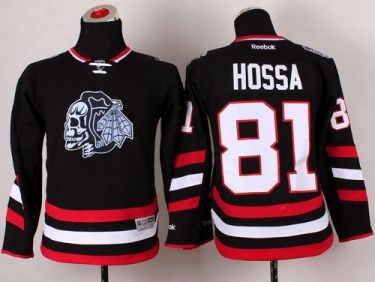 Youth Blackhawks #81 Marian Hossa Black(White Skull) 2014 Stadium Series Stitched NHL Jersey