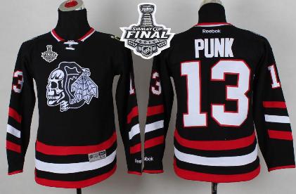 Youth Blackhawks #13 Punk Black(White Skull) 2014 Stadium Series 2015 Stanley Cup Stitched NHL Jersey
