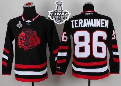 Youth Blackhawks #86 Teuvo Teravainen Black(Red Skull) 2014 Stadium Series 2015 Stanley Cup Stitched NHL Jersey