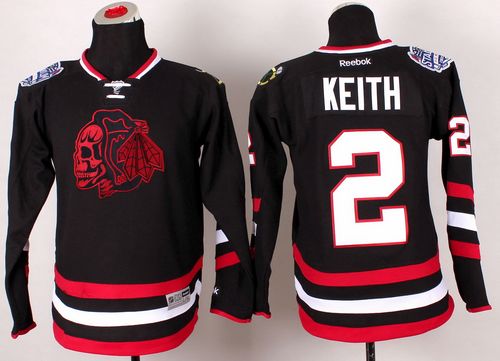 Youth Blackhawks #2 Duncan Keith Black(Red Skull) 2014 Stadium Series Stitched NHL Jersey