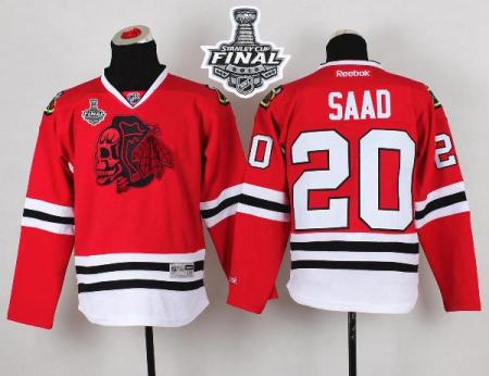 Youth Blackhawks #20 Brandon Saad Red(Red Skull) 2015 Stanley Cup Stitched NHL Jersey