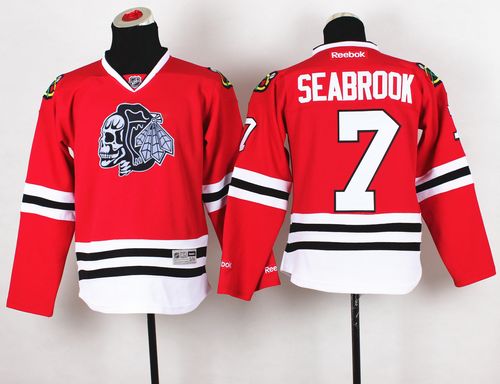 Youth Blackhawks #7 Brent Seabrook Red(White Skull) Stitched NHL Jersey
