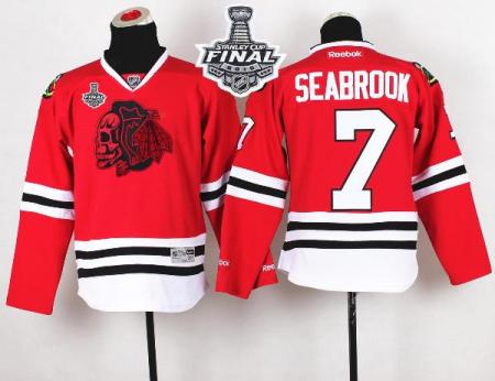 Youth Blackhawks #7 Brent Seabrook Red(Red Skull) 2015 Stanley Cup Stitched NHL Jersey