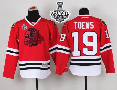 Youth Blackhawks #19 Jonathan Toews Red(Red Skull) 2015 Stanley Cup Stitched NHL Jersey