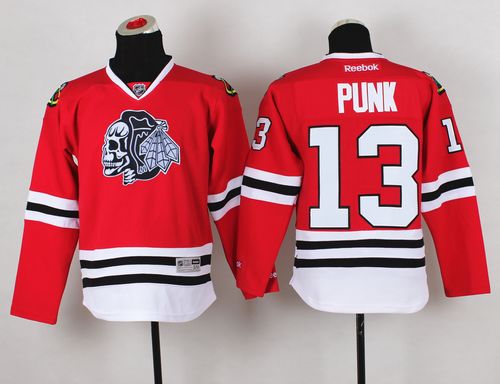 Youth Blackhawks #13 Punk Red(White Skull) Stitched NHL Jersey