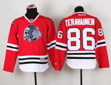 Youth Blackhawks #86 Teuvo Teravainen Red(White Skull) Stitched NHL Jersey
