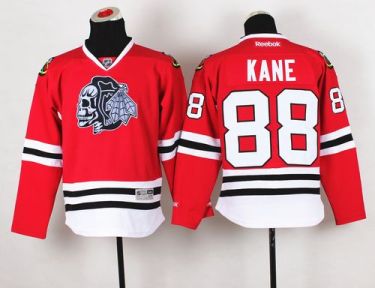 Youth Blackhawks #88 Patrick Kane Red(White Skull) Stitched NHL Jersey