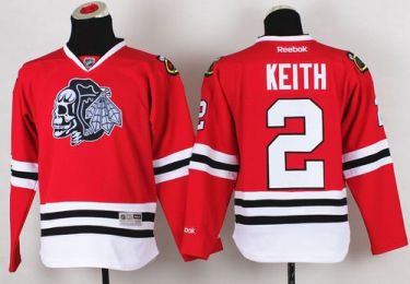 Youth Blackhawks #2 Duncan Keith Red(White Skull) Stitched NHL Jersey
