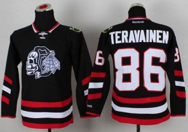 Youth Blackhawks #86 Teuvo Teravainen Black(White Skull) 2014 Stadium Series Stitched NHL Jersey