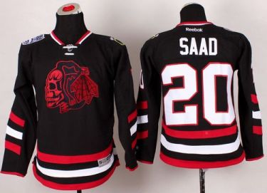 Youth Blackhawks #20 Brandon Saad Black(Red Skull) 2014 Stadium Series Stitched NHL Jersey