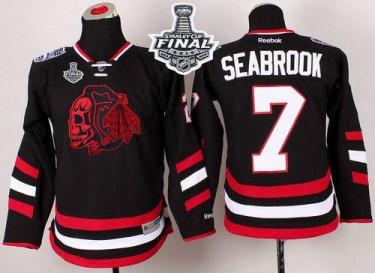 Youth Blackhawks #7 Brent Seabrook Black(Red Skull) 2014 Stadium Series 2015 Stanley Cup Stitched NHL Jersey