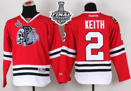 Youth Blackhawks #2 Duncan Keith Red(White Skull) 2015 Stanley Cup Stitched NHL Jersey