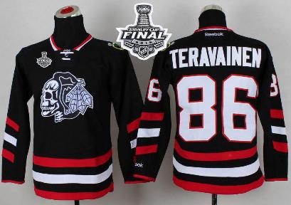 Youth Blackhawks #86 Teuvo Teravainen Black(White Skull) 2014 Stadium Series 2015 Stanley Cup Stitched NHL Jersey