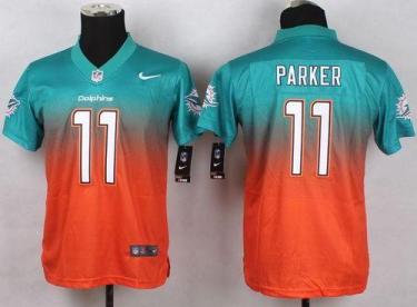 Youth Nike Dolphins #11 DeVante Parker Aqua Green Orange Stitched NFL Elite Fadeaway Fashion Jersey