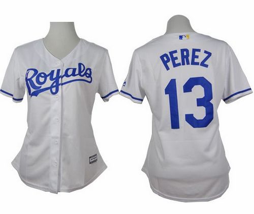 Women's Royals #13 Salvador Perez White Home Stitched Baseball Jersey