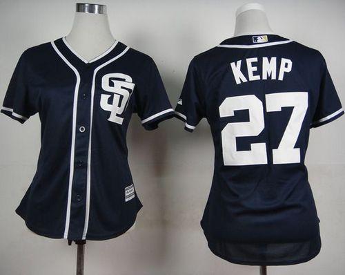 Women's Padres #27 Matt Kemp Navy Blue Alternate 1 Stitched Baseball Jersey